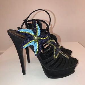 YVES SAINT LAURENT TRIBUTE BEADED SANDALS 40